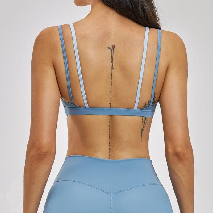 Soutien-gorge de yoga dégradé bicolore double-couche effet deux pièces pour femme