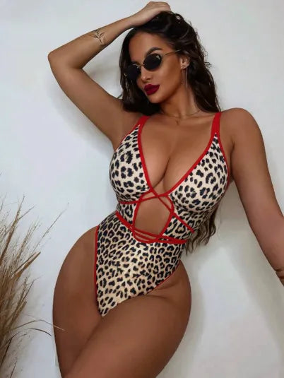 Maillot de bain bandeau imprimé léopard