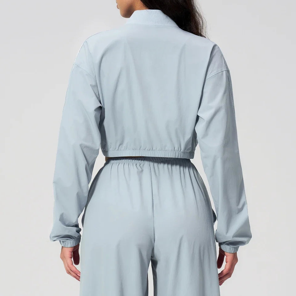 Veste de yoga légère côtelée à col montant indice UPF 50+