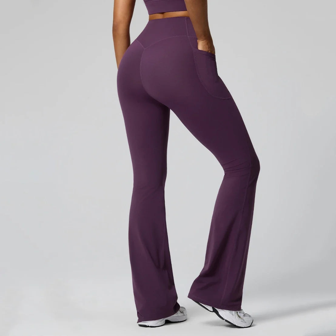 Pantalon de yoga évasé sculptant taille haute avec poches pour femme