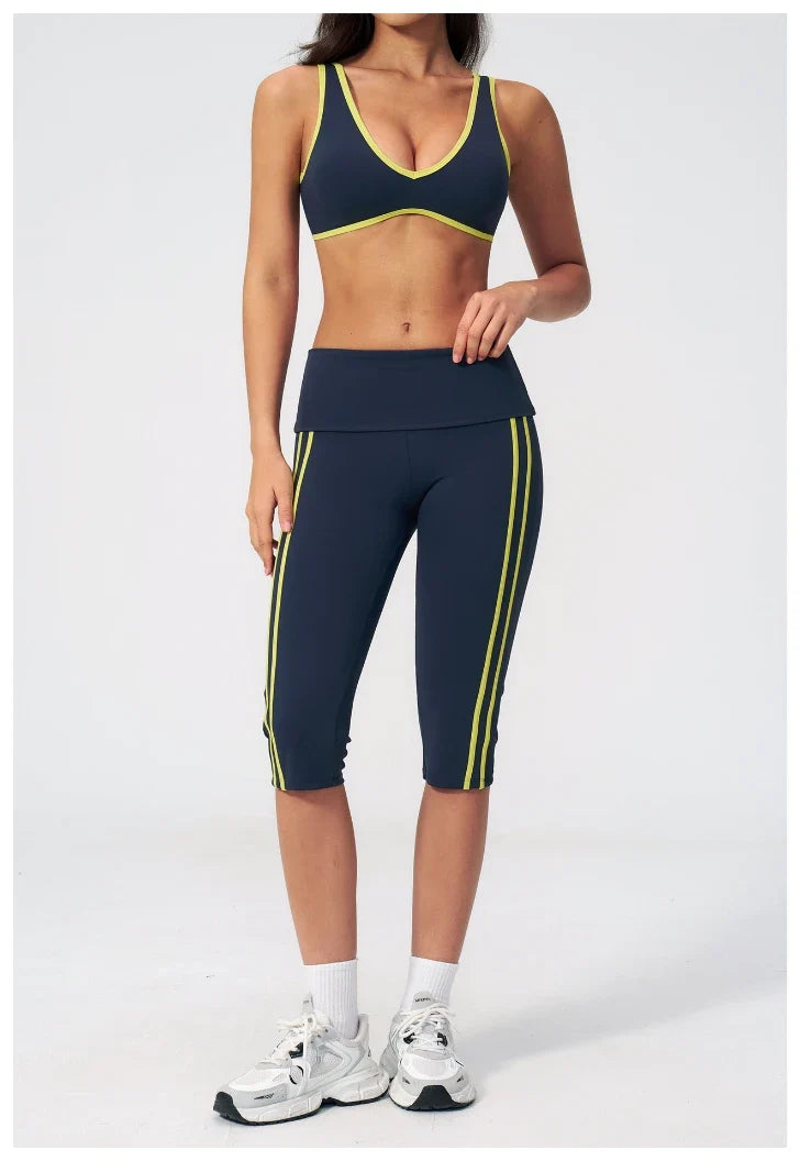 Capri pliant color-block ceinturé pour femme