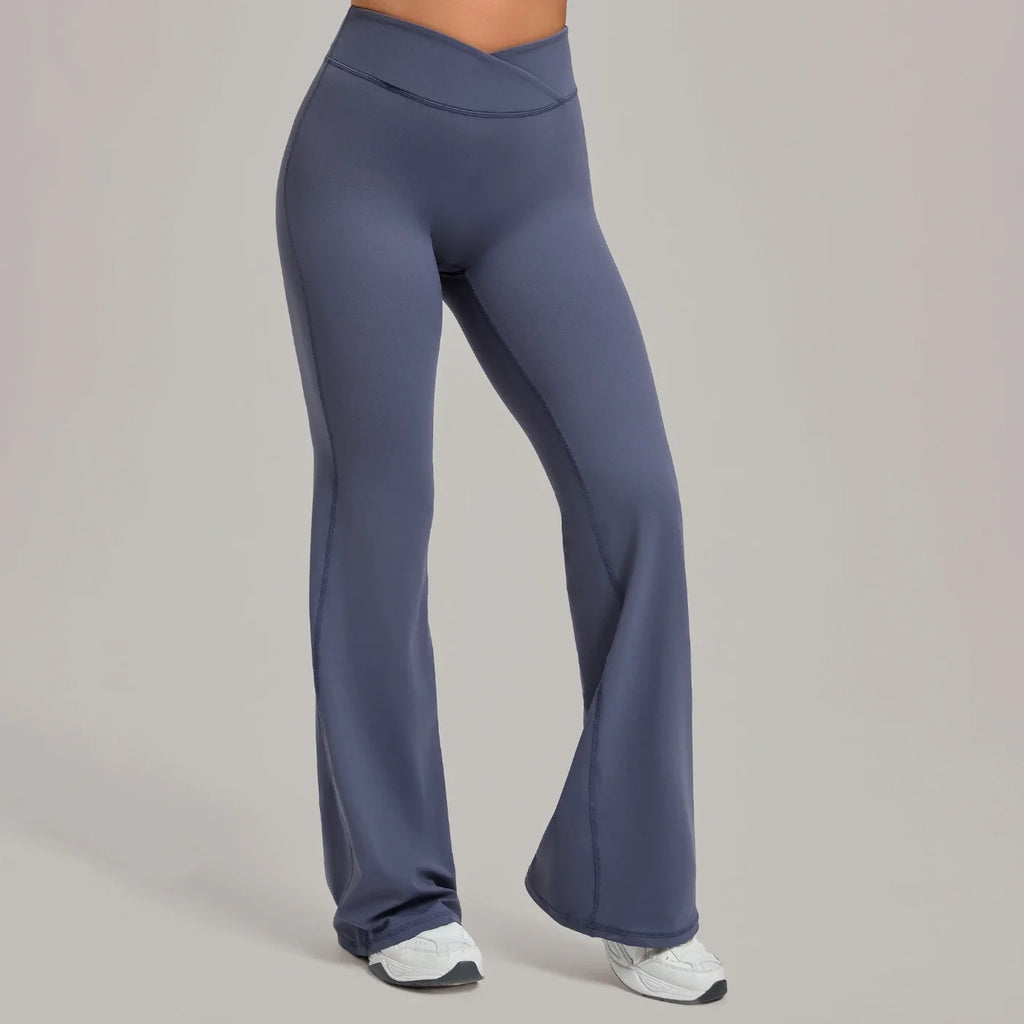 Pantalon de yoga évasé taille haute croisé pour femmes