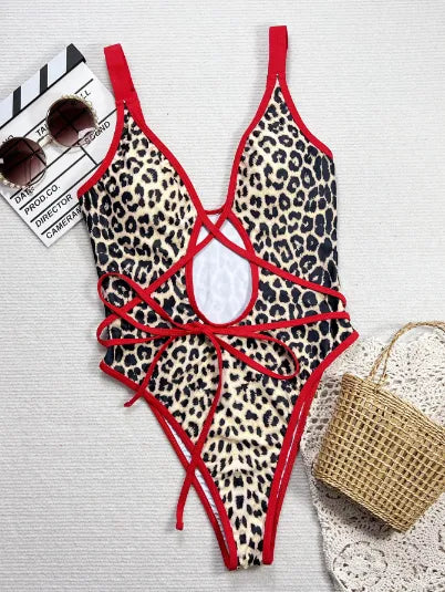 Maillot de bain bandeau imprimé léopard