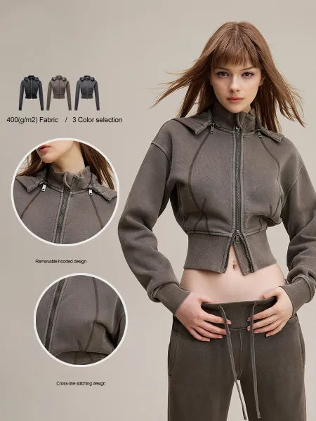 Veste rétro à capuche amovible pour femme