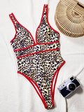 Maillot de bain une pièce léopard décolleté en V profond
