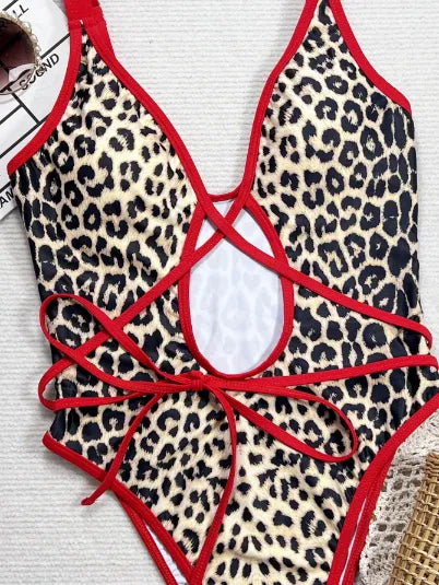 Maillot de bain bandeau imprimé léopard
