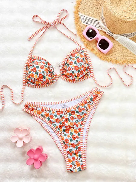 Maillot de bain floral sexy avec doubles bretelles