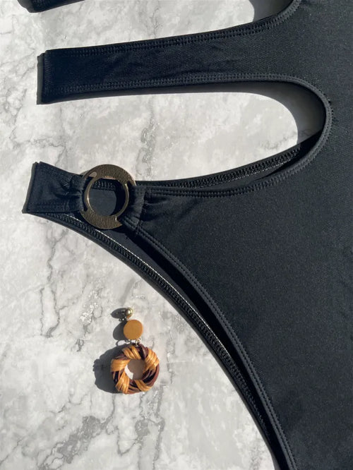 Maillot de bain une pièce ajouré noir