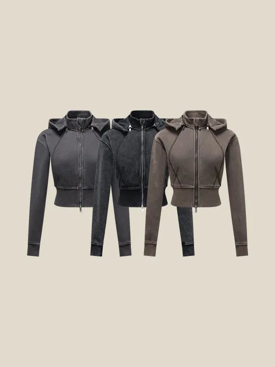 Veste rétro à capuche amovible pour femme