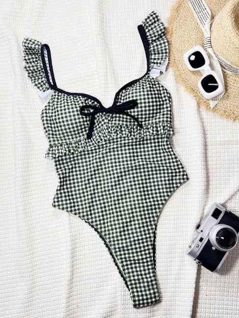 Maillot de bain une pièce à carreaux noirs et blancs