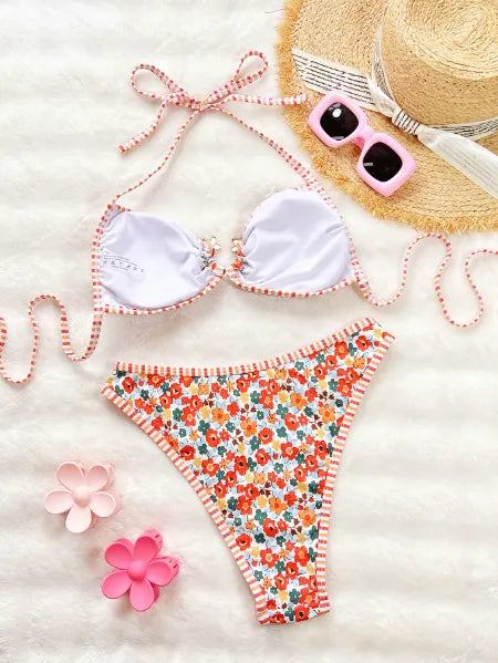 Maillot de bain floral sexy avec doubles bretelles