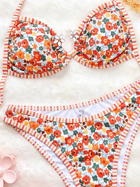Maillot de bain floral sexy avec doubles bretelles