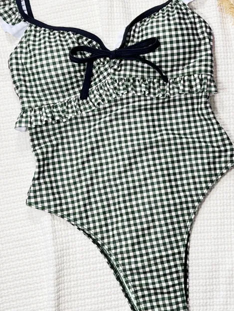 Maillot de bain une pièce à carreaux noirs et blancs