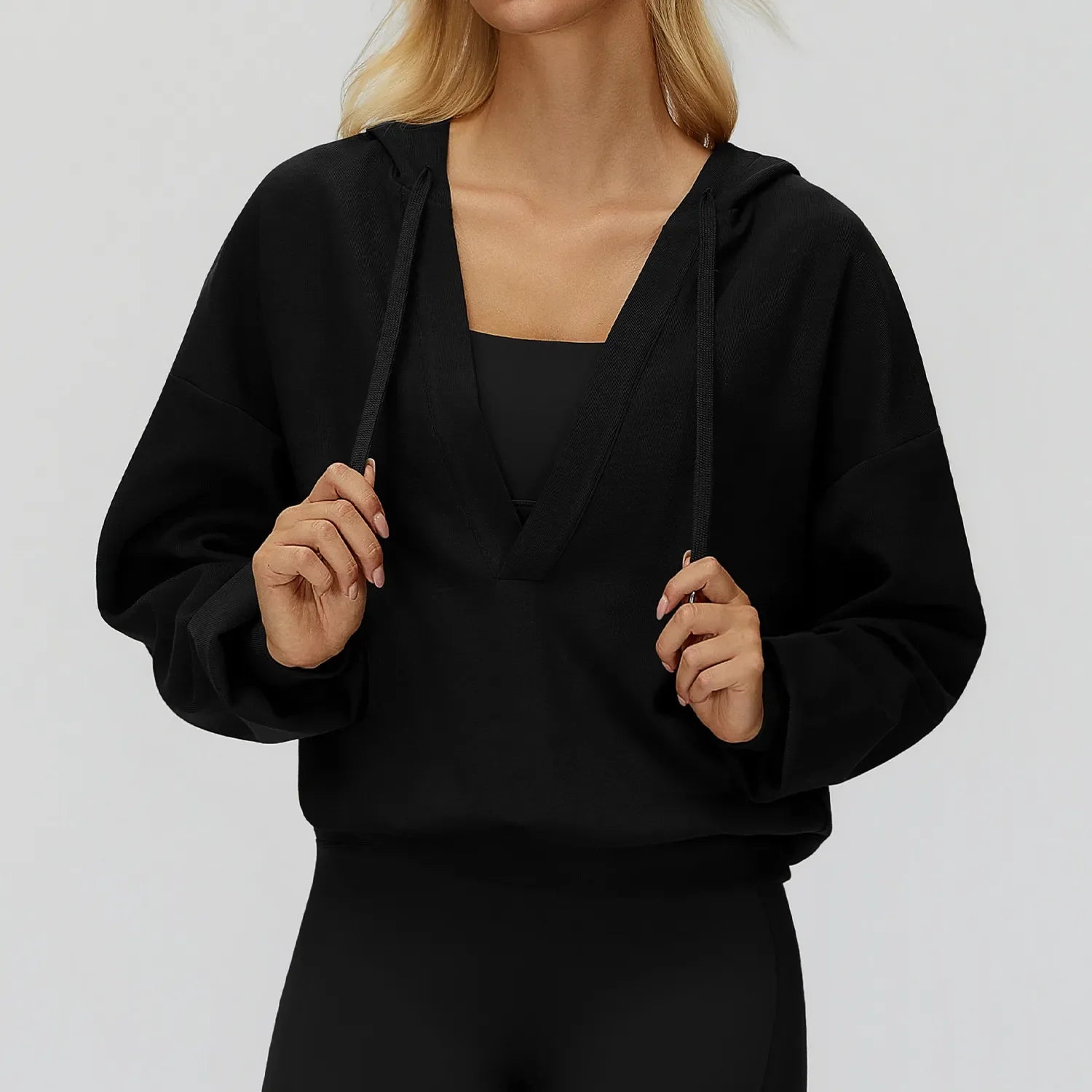 Nouveau sweat à capuche grande taille à col en V profond