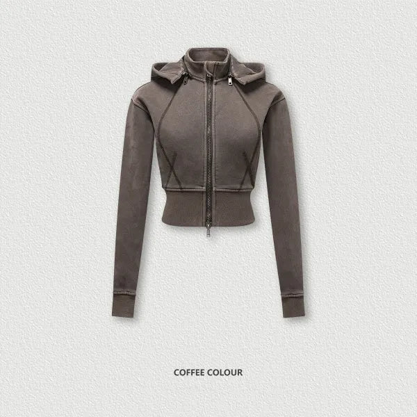 Veste rétro à capuche amovible pour femme