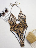 Maillot de bain une pièce ajouré imprimé léopard