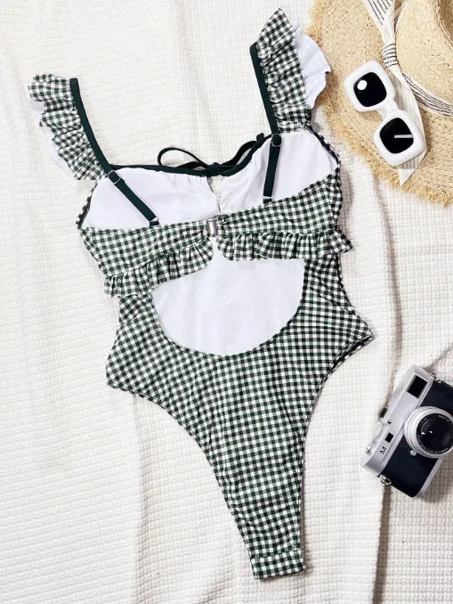 Maillot de bain une pièce à carreaux noirs et blancs