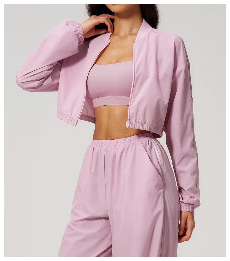 Veste de yoga légère côtelée à col montant indice UPF 50+