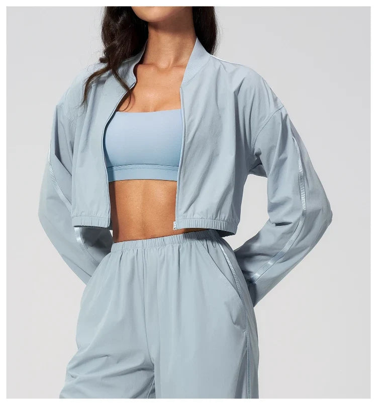 Veste de yoga légère côtelée à col montant indice UPF 50+