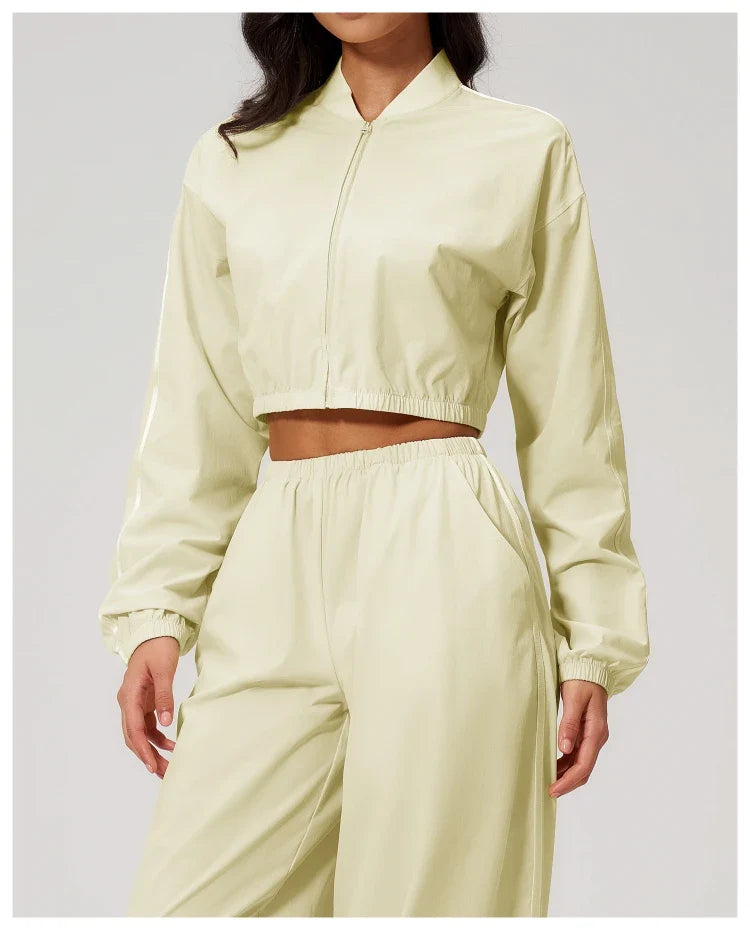 Veste de yoga légère côtelée à col montant indice UPF 50+