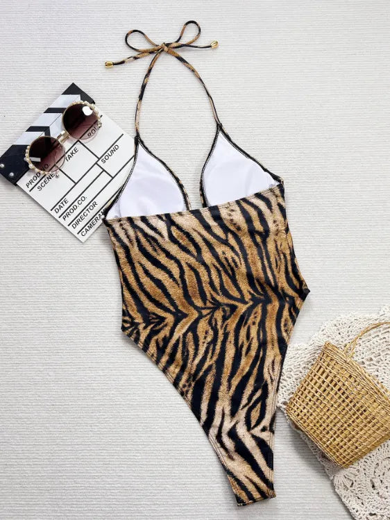 Maillot de bain une pièce ajouré imprimé léopard