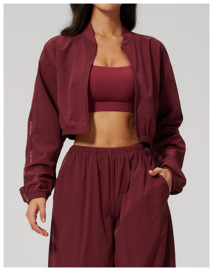 Veste de yoga légère côtelée à col montant indice UPF 50+