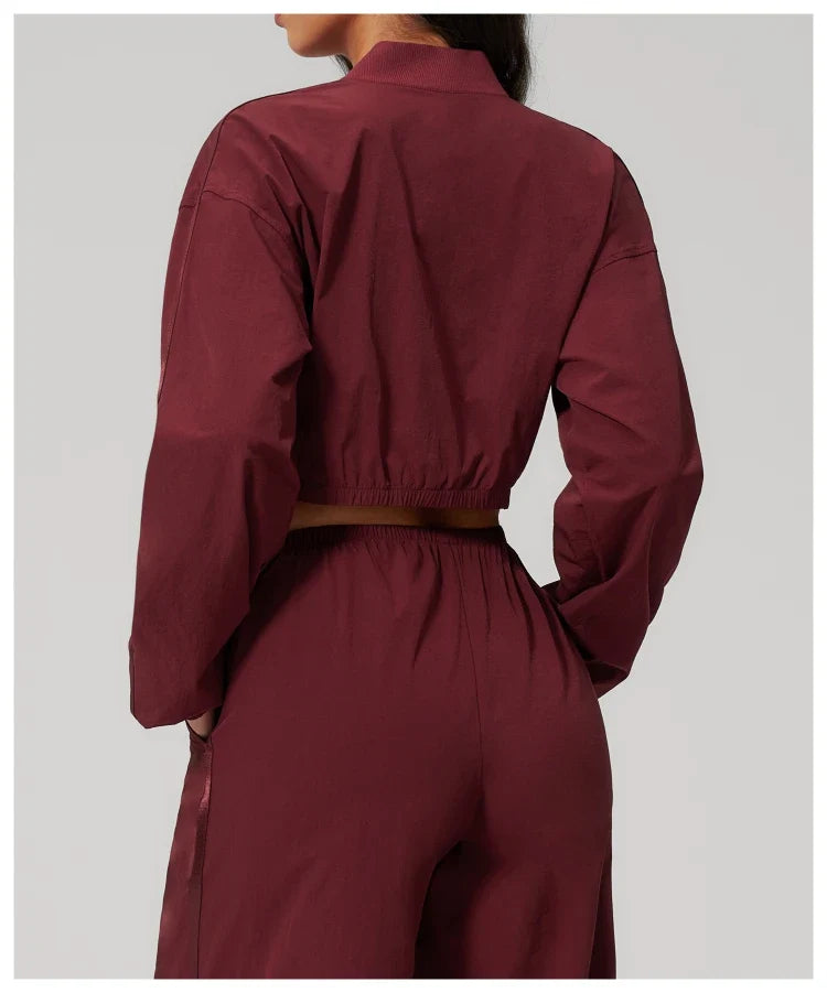 Veste de yoga légère côtelée à col montant indice UPF 50+