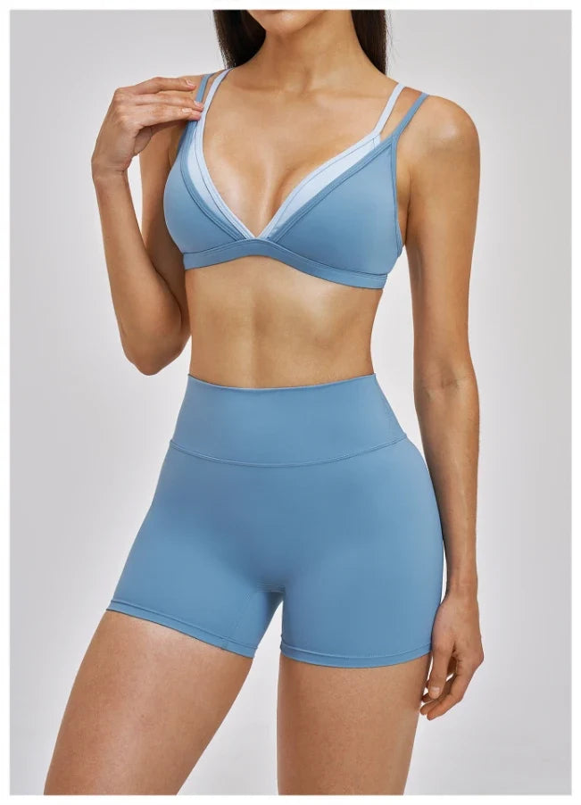 Soutien-gorge de yoga dégradé bicolore double-couche effet deux pièces pour femme