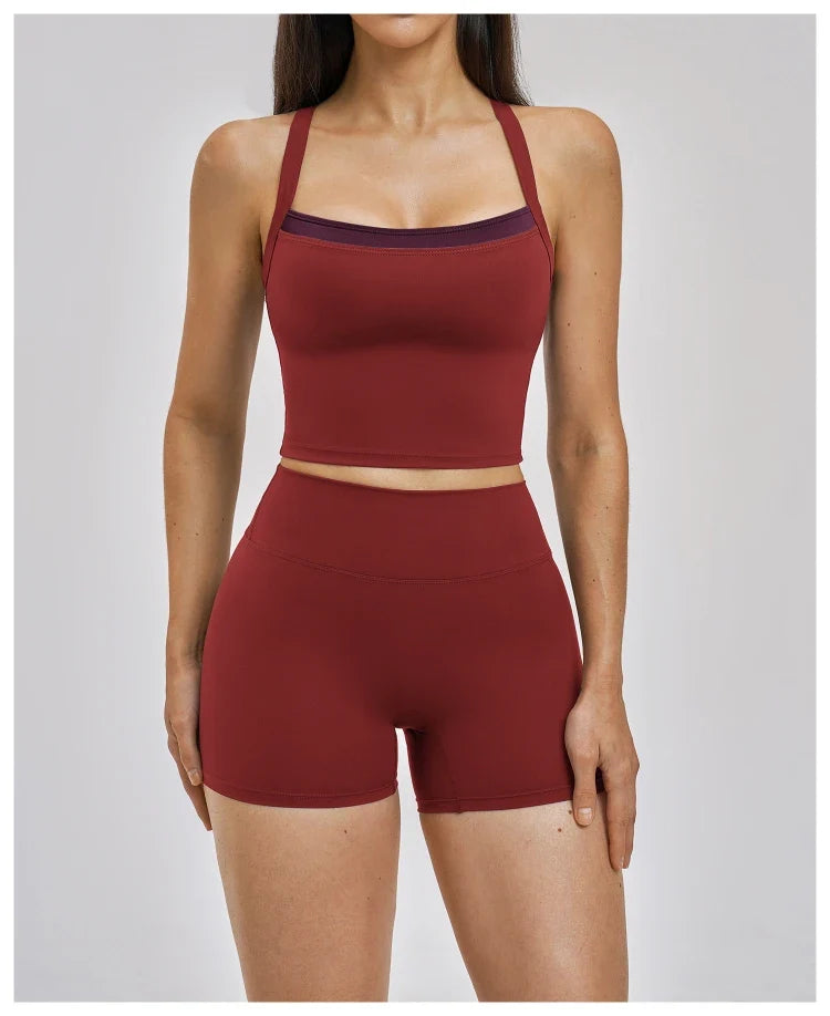 Débardeur de yoga 2-en-1 color block avec dos nageur pour femme