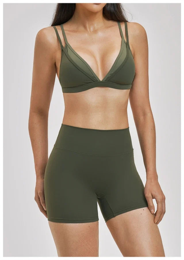 Soutien-gorge de yoga dégradé bicolore double-couche effet deux pièces pour femme