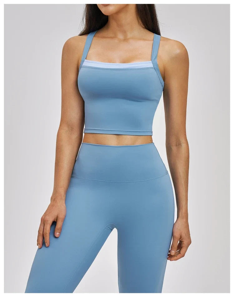 Débardeur de yoga 2-en-1 color block avec dos nageur pour femme