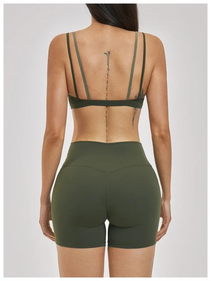 Soutien-gorge de yoga dégradé bicolore double-couche effet deux pièces pour femme