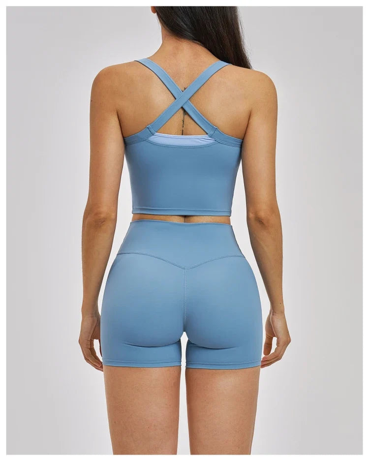 Débardeur de yoga 2-en-1 color block avec dos nageur pour femme