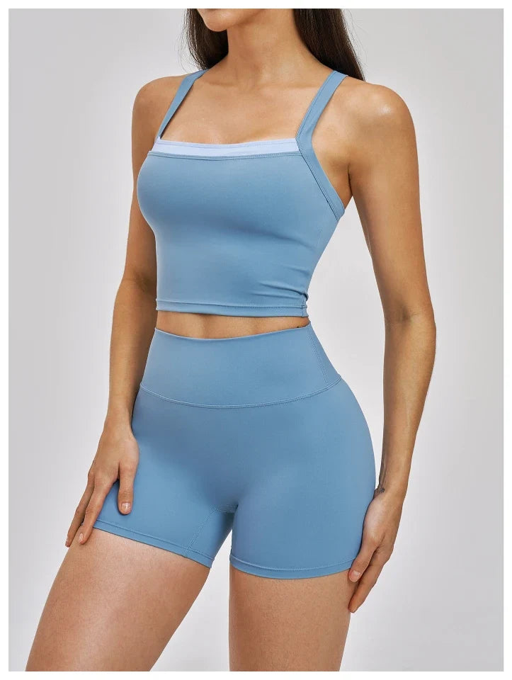Débardeur de yoga 2-en-1 color block avec dos nageur pour femme