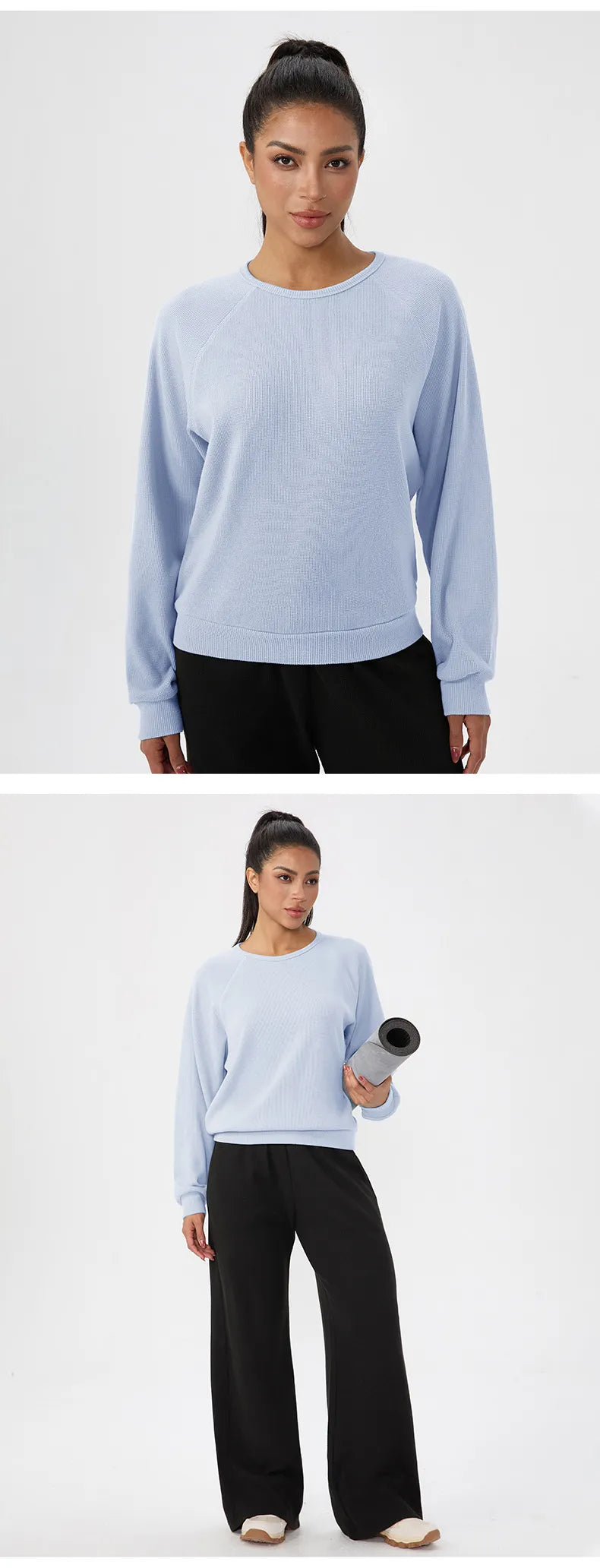 Sweat-shirt gaufré uni pour femme