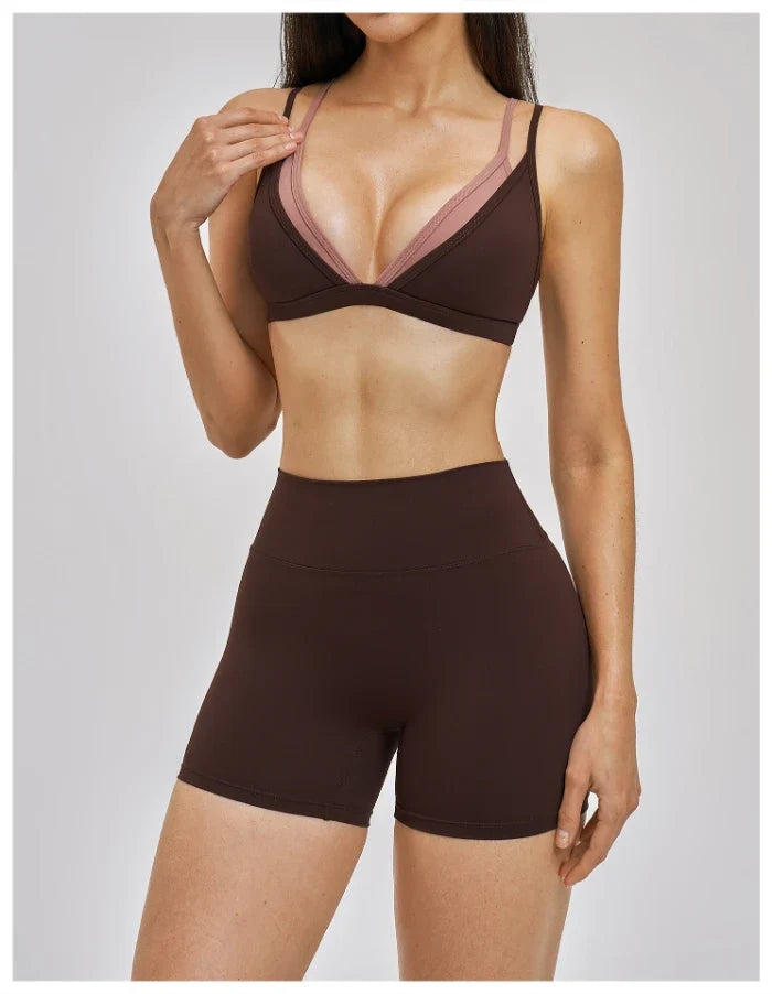 Soutien-gorge de yoga dégradé bicolore double-couche effet deux pièces pour femme