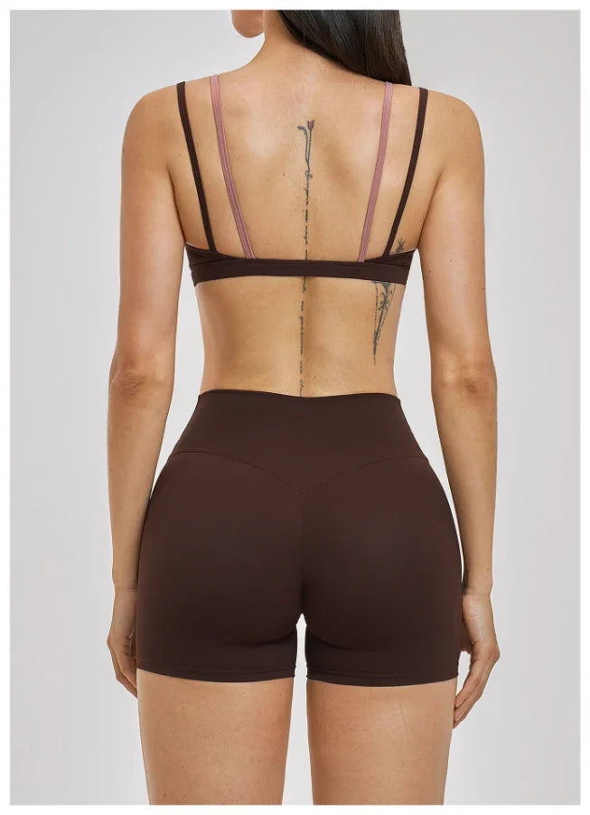 Soutien-gorge de yoga dégradé bicolore double-couche effet deux pièces pour femme