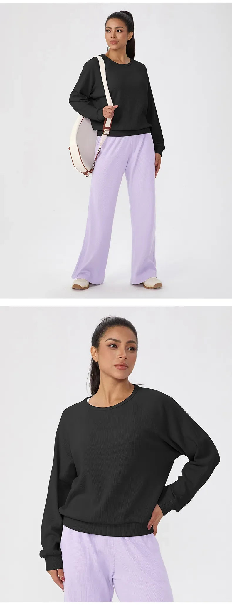 Sweat-shirt gaufré uni pour femme