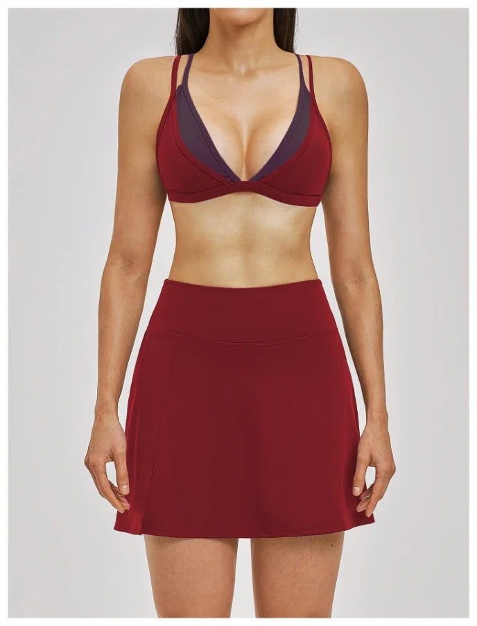 Soutien-gorge de yoga dégradé bicolore double-couche effet deux pièces pour femme