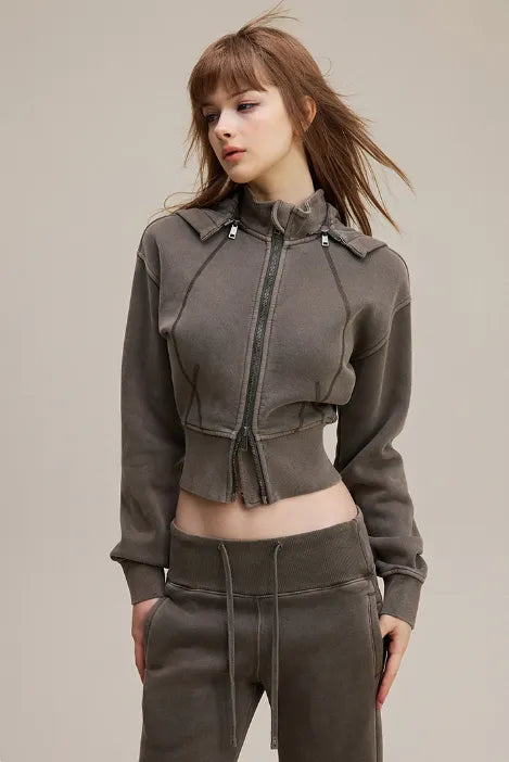 Veste rétro à capuche amovible pour femme