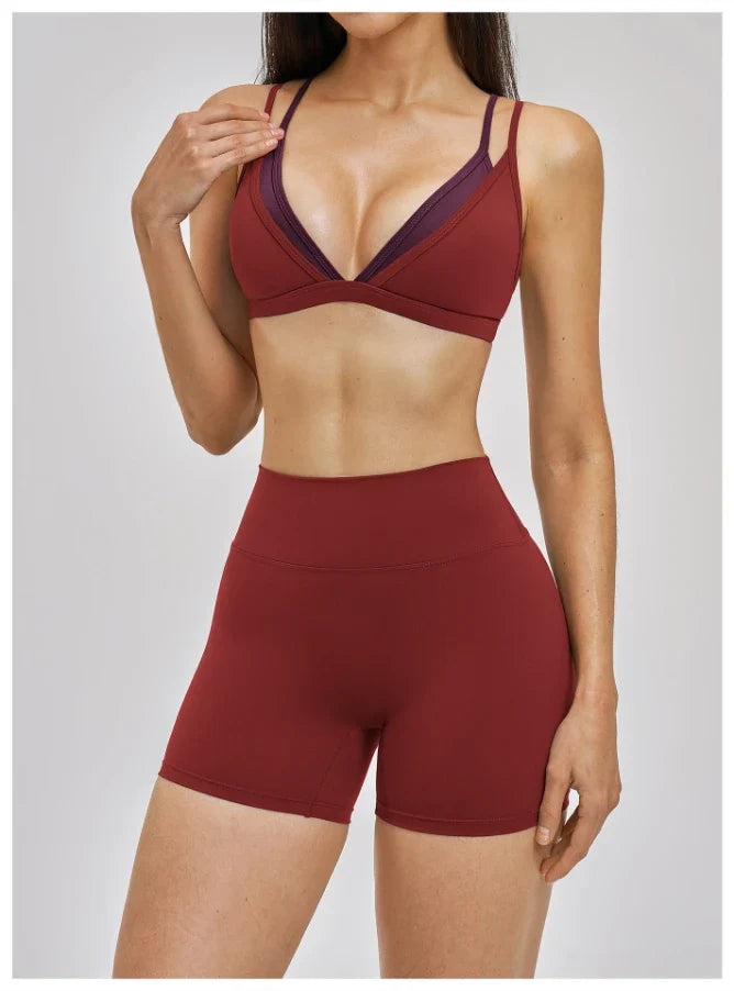 Soutien-gorge de yoga dégradé bicolore double-couche effet deux pièces pour femme
