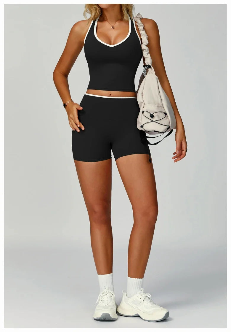 Débardeur de yoga dos nu color-block pour femme
