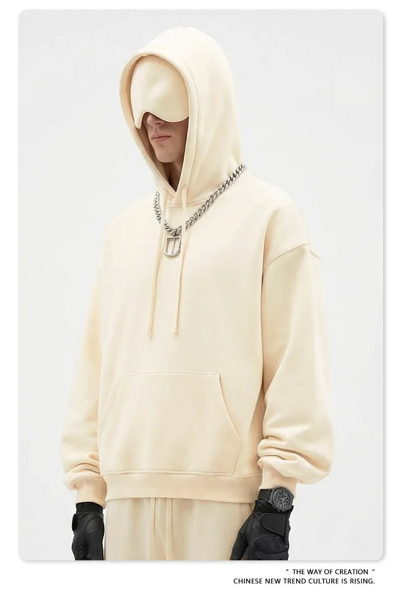 Sweat-shirt à capuche uni pour homme avec cache-œil