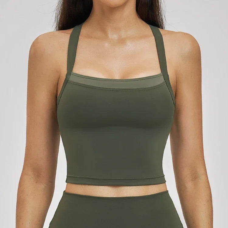 Débardeur de yoga 2-en-1 color block avec dos nageur pour femme