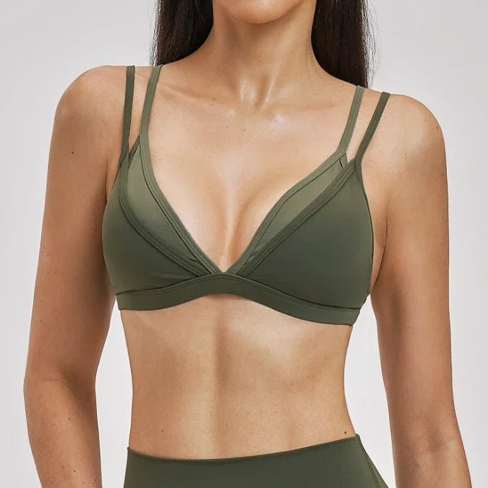 Soutien-gorge de yoga dégradé bicolore double-couche effet deux pièces pour femme