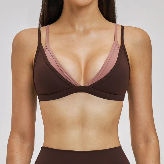 Soutien-gorge de yoga dégradé bicolore double-couche effet deux pièces pour femme