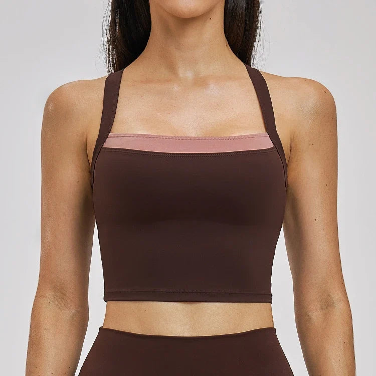 Débardeur de yoga 2-en-1 color block avec dos nageur pour femme