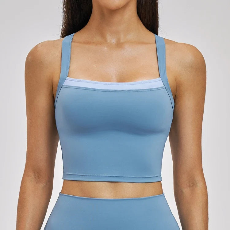 Débardeur de yoga 2-en-1 color block avec dos nageur pour femme