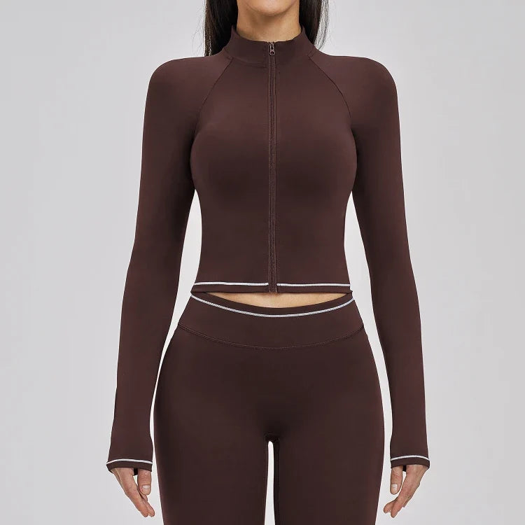 Veste de yoga brossée color block pour femme