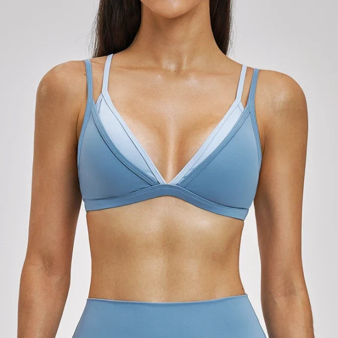 Soutien-gorge de yoga dégradé bicolore double-couche effet deux pièces pour femme